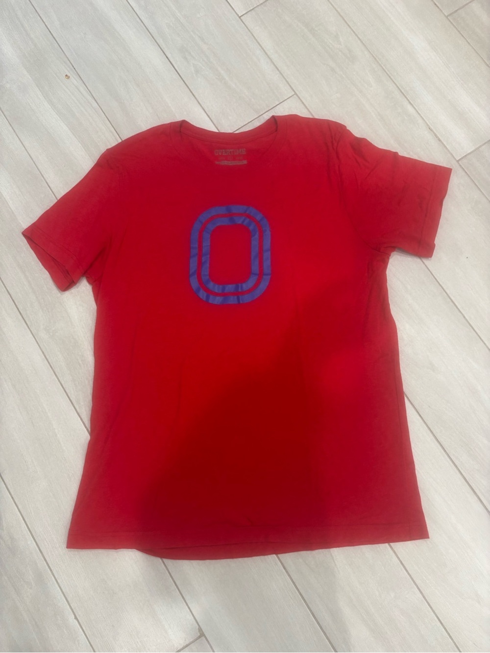 Overtime Men's Red Graphic Crewneck T-Shirt - Blue Accent